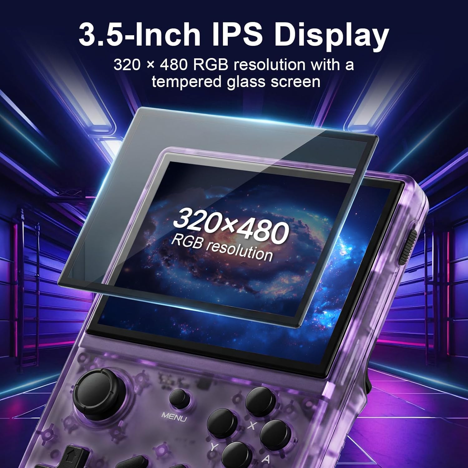 Retro Handheld Game Console with 2100+ Built-in Games, 64GB TF Card, 3.5-Inch IPS Display, Joystick and Trigger Buttons, Tempered Glass Screen, 2000mAh Battery Amazon
