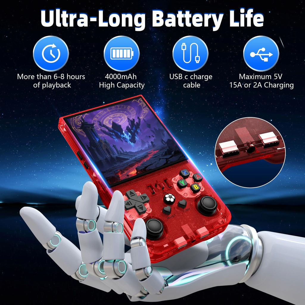 R36MAX Retro Gaming Console, Retro Handheld Games Console with 64GB TF Card, Portable Hand Held Open Source Linux System, 4.0 inch IPS HD Screen Video Game Consoles, 4000mAh Battery