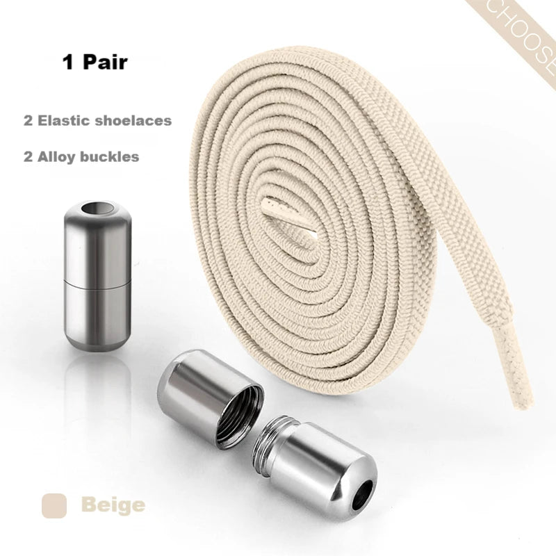 Elastic Laces Sneakers Alloy Lock No Tie Shoe Laces Flat Shoelaces for SneakersTies Kids Adult Quick Lace for Shoes Rubber Bands