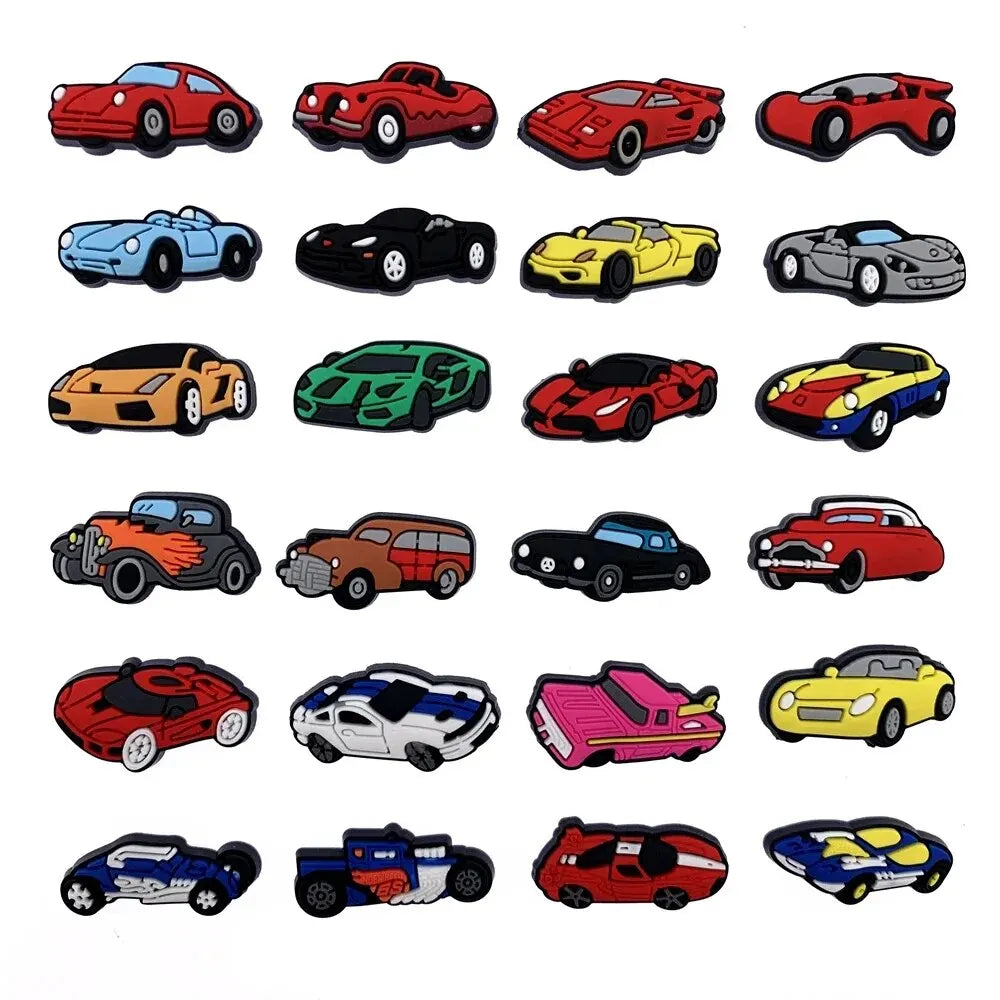 24pcs Car Series Shoe Charms Set For Clogs Bogg Bag Bubble Slides Sandals, PVC Shoe Decorations Beach Bag Accessories Gift