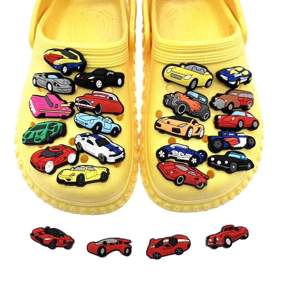 24pcs Car Series Shoe Charms Set For Clogs Bogg Bag Bubble Slides Sandals, PVC Shoe Decorations Beach Bag Accessories Gift