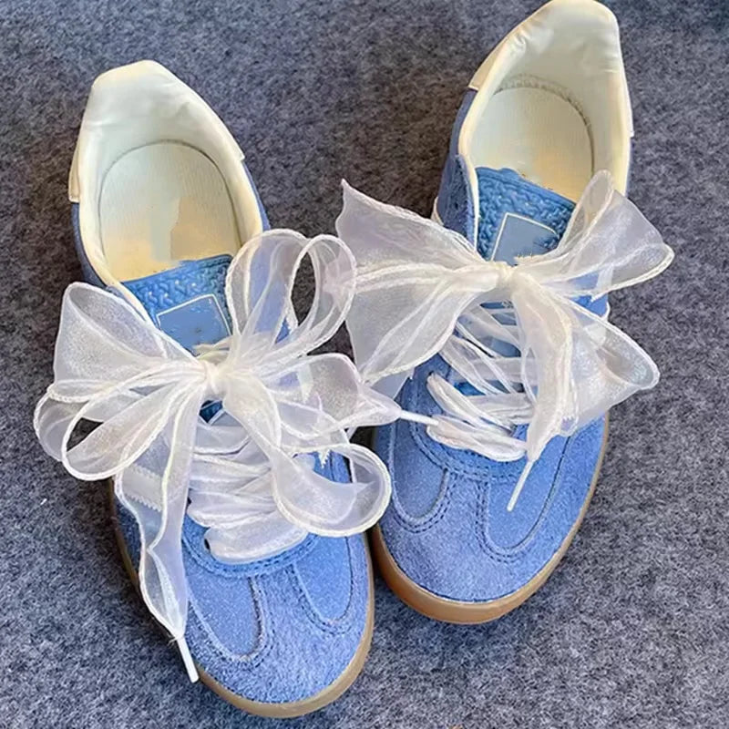 Fairy Ruffle 4CM breiter flacher Schnürsenkel für Turnschuhe 140cm lang Organza-Band Schuhbänder Turnschuhe Sportschuhe Schnürsenkel