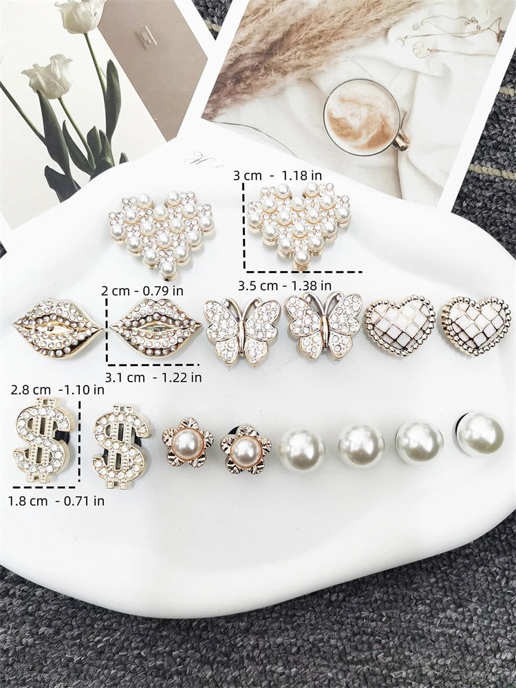 16PCS Rhinestone Lips Shoe Charms ABS Dollar Buckle Decorations DIY Bling Heart Pins Clog Accessories Fit Lady Halloween Sandals