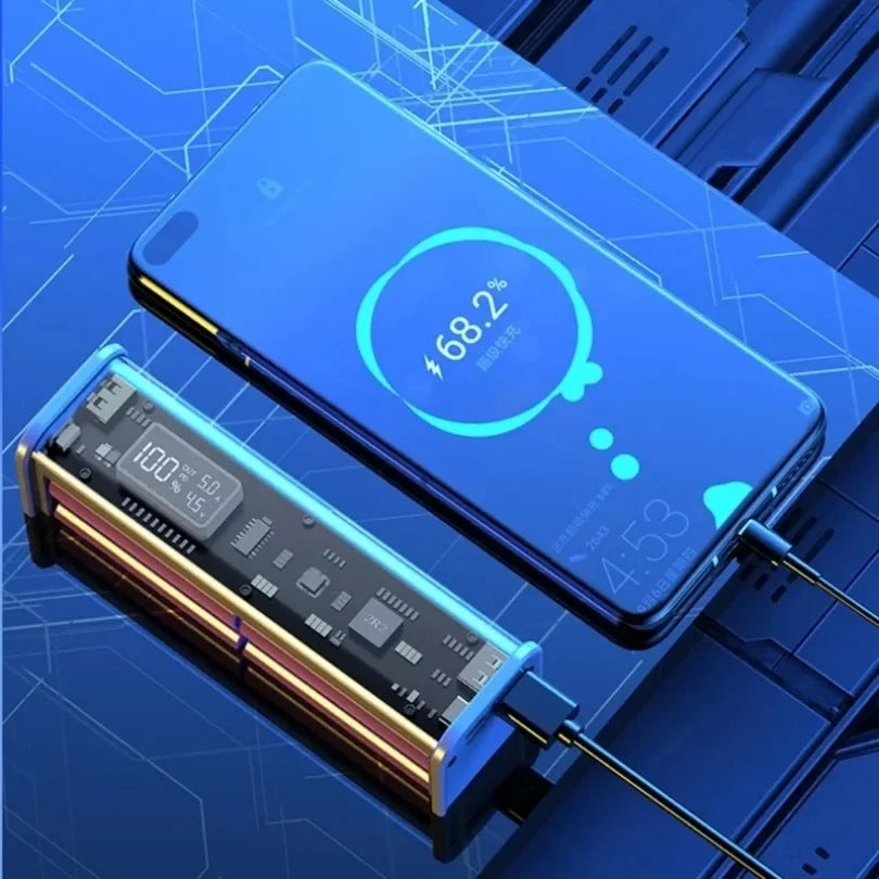22.5W DIY Battery Charger Case Transparent PD Power Bank Storage Box For 8PCS 18650 Polymer 20000mAh Battery Fast Charging Box