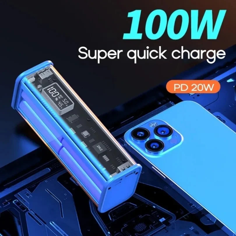 22.5W DIY Battery Charger Case Transparent PD Power Bank Storage Box For 8PCS 18650 Polymer 20000mAh Battery Fast Charging Box