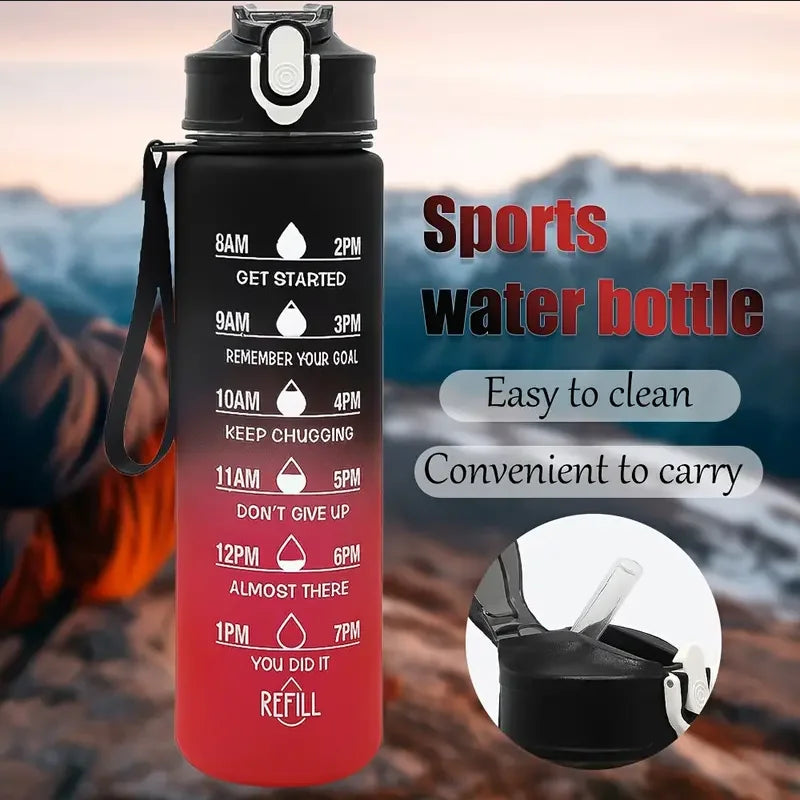 Sportwasserflasche mit Trinkhalm zur Zeitverfolgung Auslaufsicherer Verriegelungsdeckel für einfachen Transport Ideal für Outdoor-Abenteuer