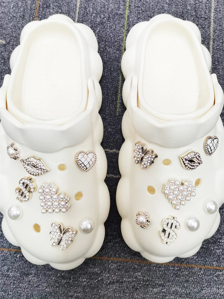 16PCS Rhinestone Lips Shoe Charms ABS Dollar Buckle Decorations DIY Bling Heart Pins Clog Accessories Fit Lady Halloween Sandals