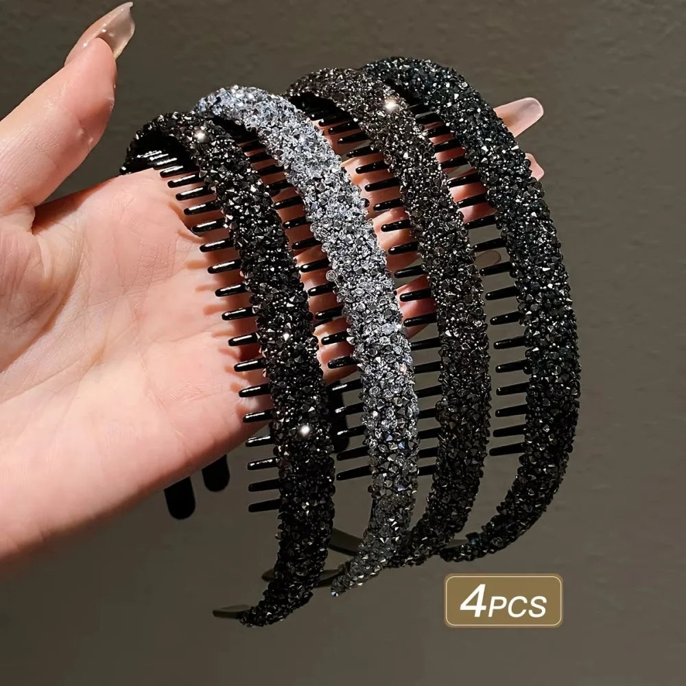 1 Pack Full Rhinestone Toothed Non-slip Headband, Edgy Style Daily Flyaway Control / Commuter Look / Party