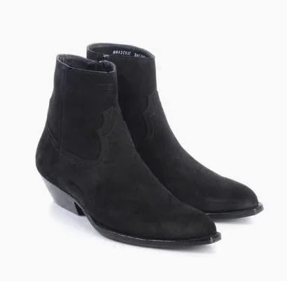 New Brown /Black Suede Leather Shoes Chains Harness Buckle Men Boots Stacked Heel Anke Boots Side Zip Men Fashion Boots Shoes