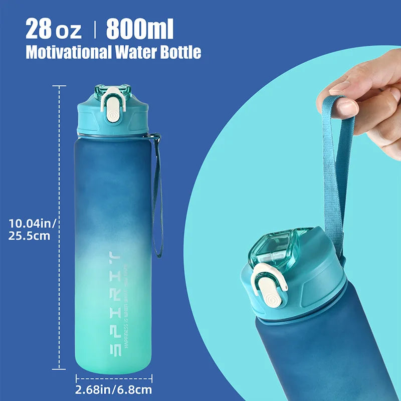 Sportwasserflasche mit Trinkhalm zur Zeitverfolgung Auslaufsicherer Verriegelungsdeckel für einfachen Transport Ideal für Outdoor-Abenteuer