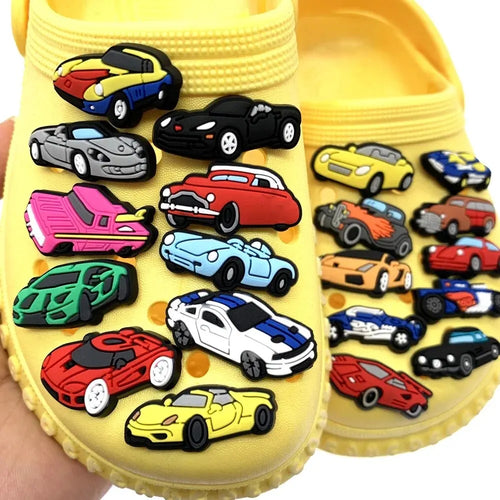 24pcs Car Series Shoe Charms Set For Clogs Bogg Bag Bubble Slides Sandals, PVC Shoe Decorations Beach Bag Accessories Gift