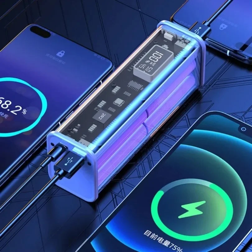 22.5W DIY Battery Charger Case Transparent PD Power Bank Storage Box For 8PCS 18650 Polymer 20000mAh Battery Fast Charging Box
