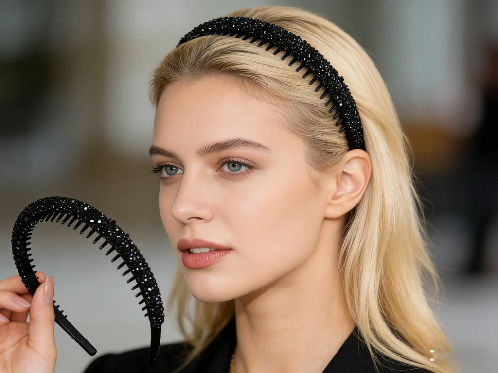 1 Pack Full Rhinestone Toothed Non-slip Headband, Edgy Style Daily Flyaway Control / Commuter Look / Party