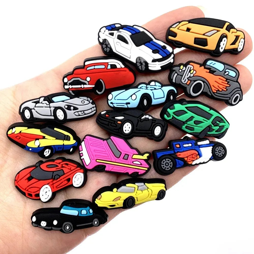 24pcs Car Series Shoe Charms Set For Clogs Bogg Bag Bubble Slides Sandals, PVC Shoe Decorations Beach Bag Accessories Gift