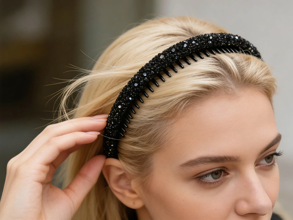 1 Pack Full Rhinestone Toothed Non-slip Headband, Edgy Style Daily Flyaway Control / Commuter Look / Party
